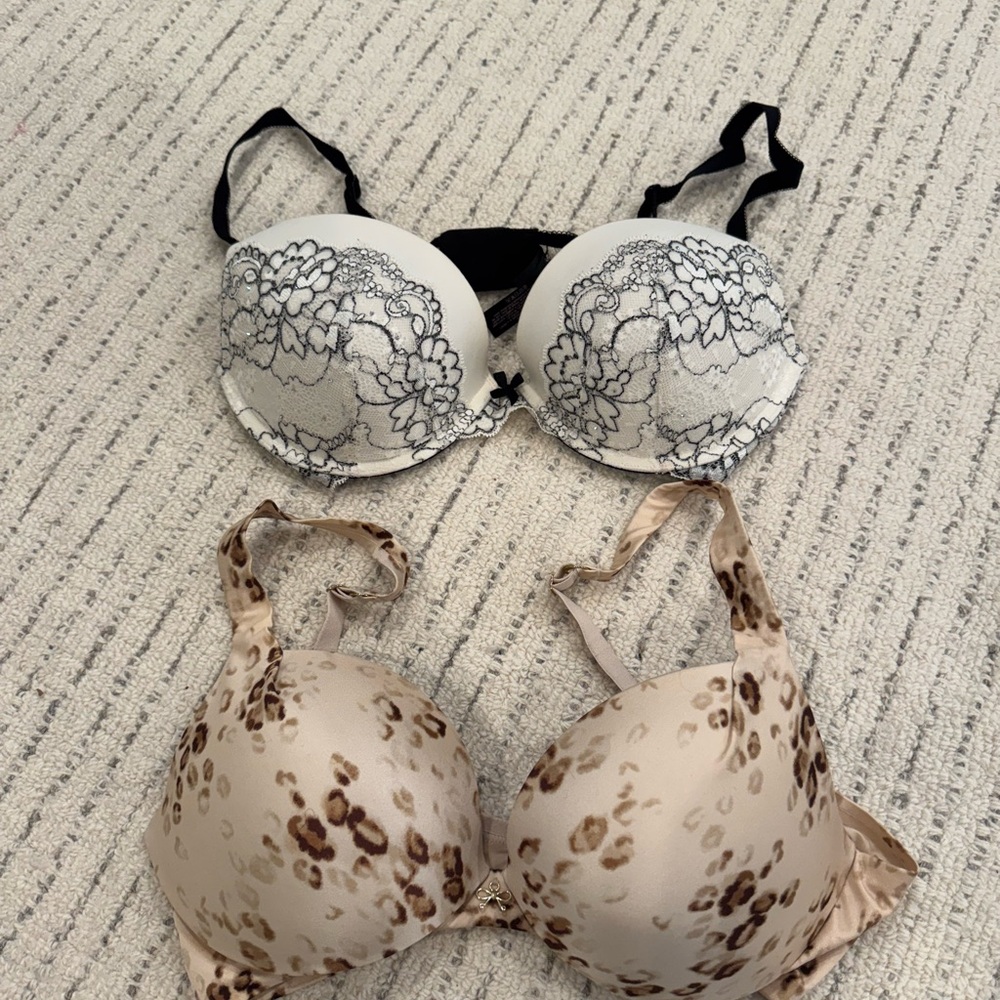 Victoria's Secret Black and White Lace & Tan Leopard Print Bra’s - 34C
